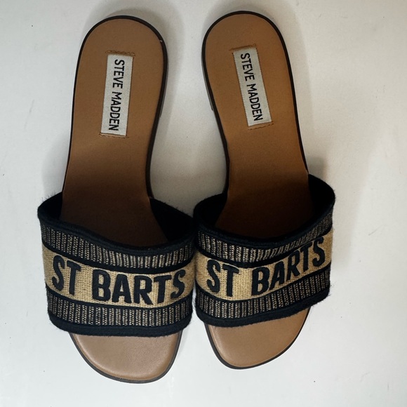 Steve Madden Knox Womens Sandals Black Multi Open Toe Slip On Flat Slide Sz 5 - Picture 2 of 7